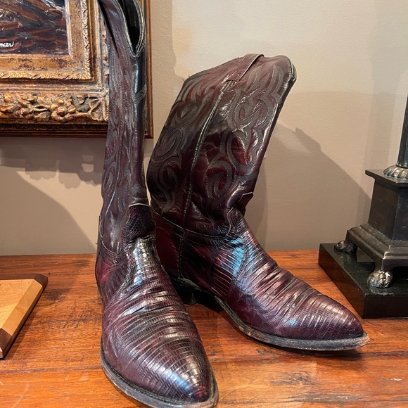 J. Chisholm Maroon and Black Western Cowboy Boots - Picture 4 of 11
